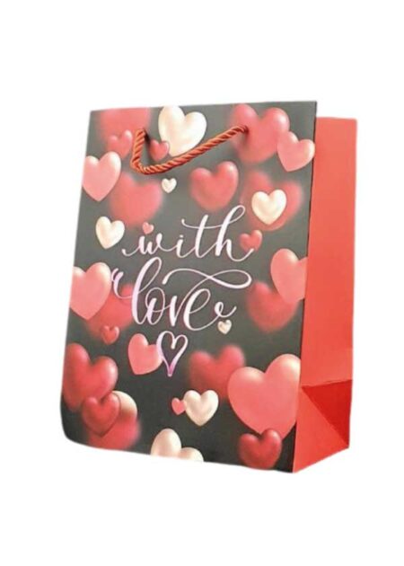 Gift bag black with white hearts